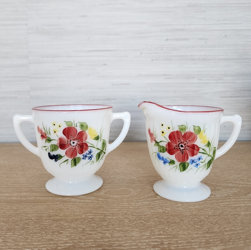 Vintage Milk Glass Cream & Sugar, Macbeth Evans